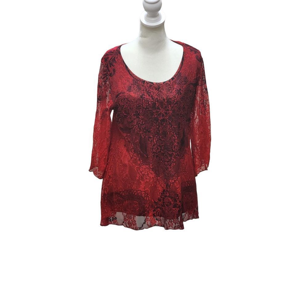 Brittany Black Red and Black Lace Blouse Size Large Top Shirt